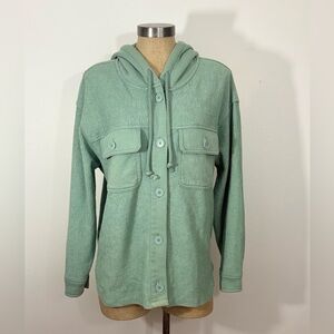 American Eagle Women's Hooded Button Up Shirt Sea foam green Size M